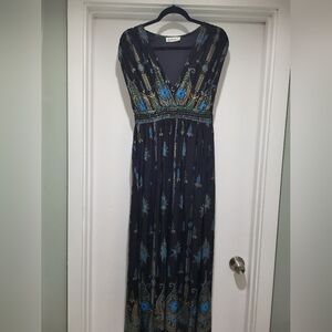 Cleopatra print maxi dress with gold detail